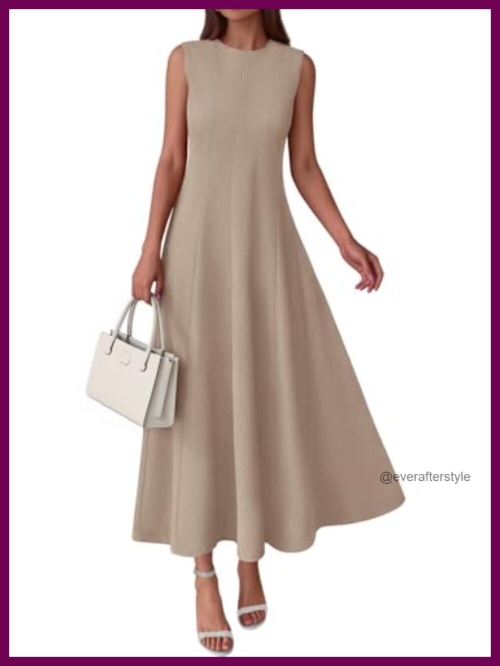 Sleeveless Crewneck Maxi Dress with Pockets Fit and Flare A-Line